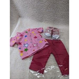 18" Baby Doll Pink Star Shirt & Dark Pink Pants with Shoes